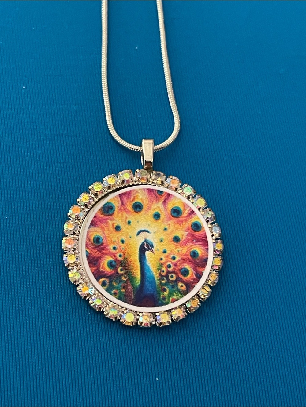 Peacock Radiance Crystal-Edge Pendant Necklace - Multicolor